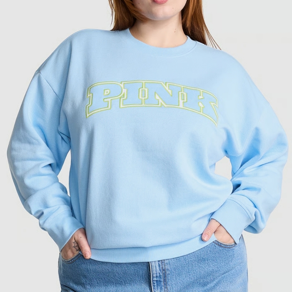 Light Blue PINK Sweatshirt Lime Green M